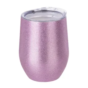 Mugs - Stemless Wine Glasses With Lid - 12oz - Glitter - Pink