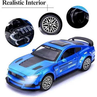 MUSTANG 1:32 DIECAST SCALE MODEL METAL PULL BACK WITH OPENABLE DOORS & LIGHT, MUSIC TOY VEHICLE FOR KIDS [ COLOR AS PER STOCK ]