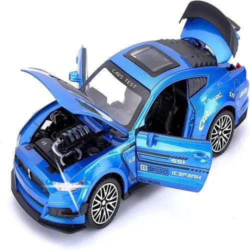 MUSTANG 1:32 DIECAST SCALE MODEL METAL PULL BACK WITH OPENABLE DOORS & LIGHT, MUSIC TOY VEHICLE FOR KIDS [ COLOR AS PER STOCK ]