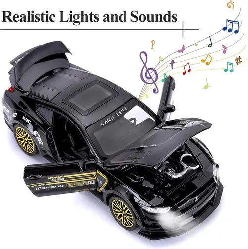 MUSTANG 1:32 DIECAST SCALE MODEL METAL PULL BACK WITH OPENABLE DOORS & LIGHT, MUSIC TOY VEHICLE FOR KIDS [ COLOR AS PER STOCK ]