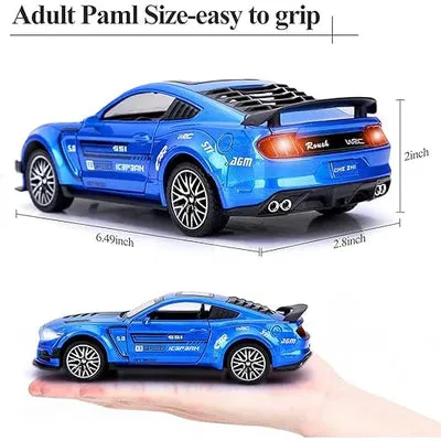 MUSTANG 1:32 DIECAST SCALE MODEL METAL PULL BACK WITH OPENABLE DOORS & LIGHT, MUSIC TOY VEHICLE FOR KIDS [ COLOR AS PER STOCK ]