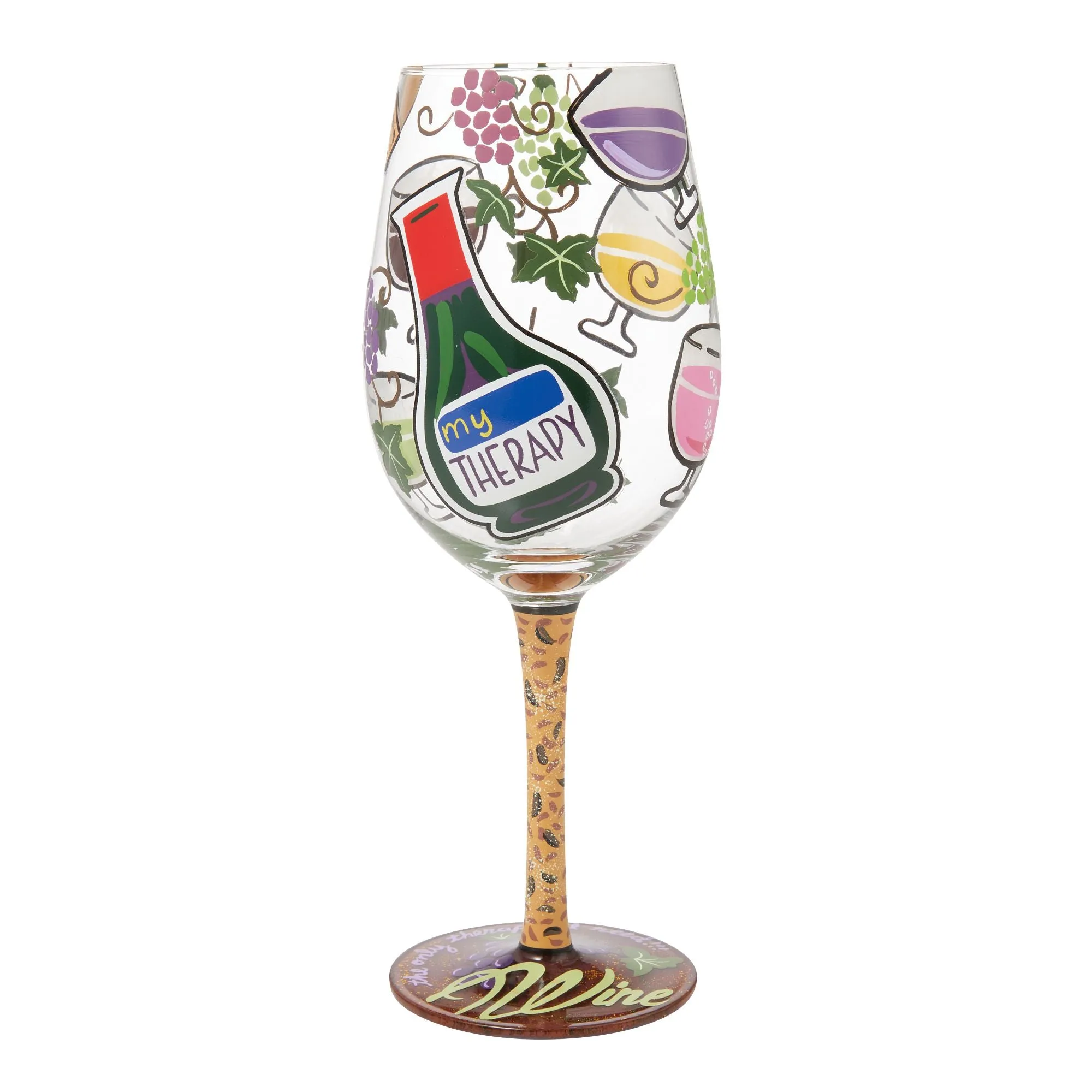 My Therapy Hand-painted Artisan Wine Glass, 15 oz.