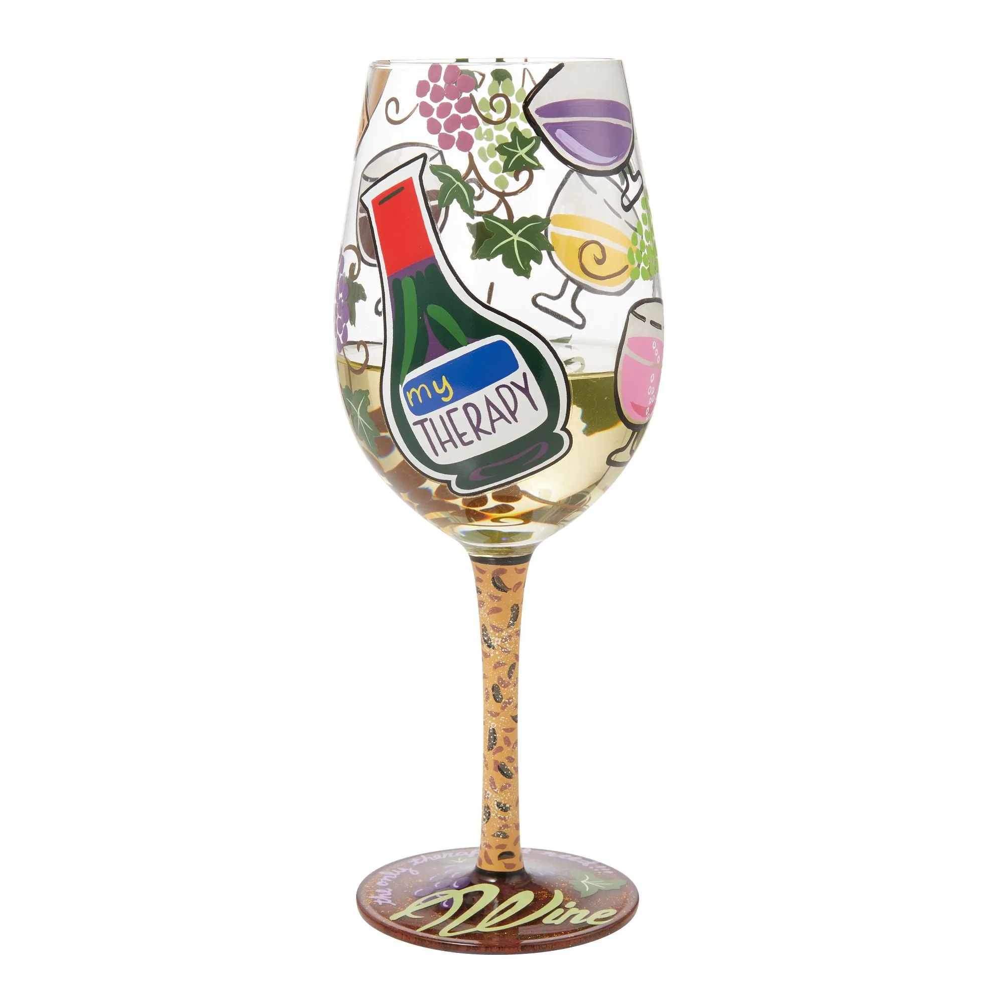 My Therapy Hand-painted Artisan Wine Glass, 15 oz.