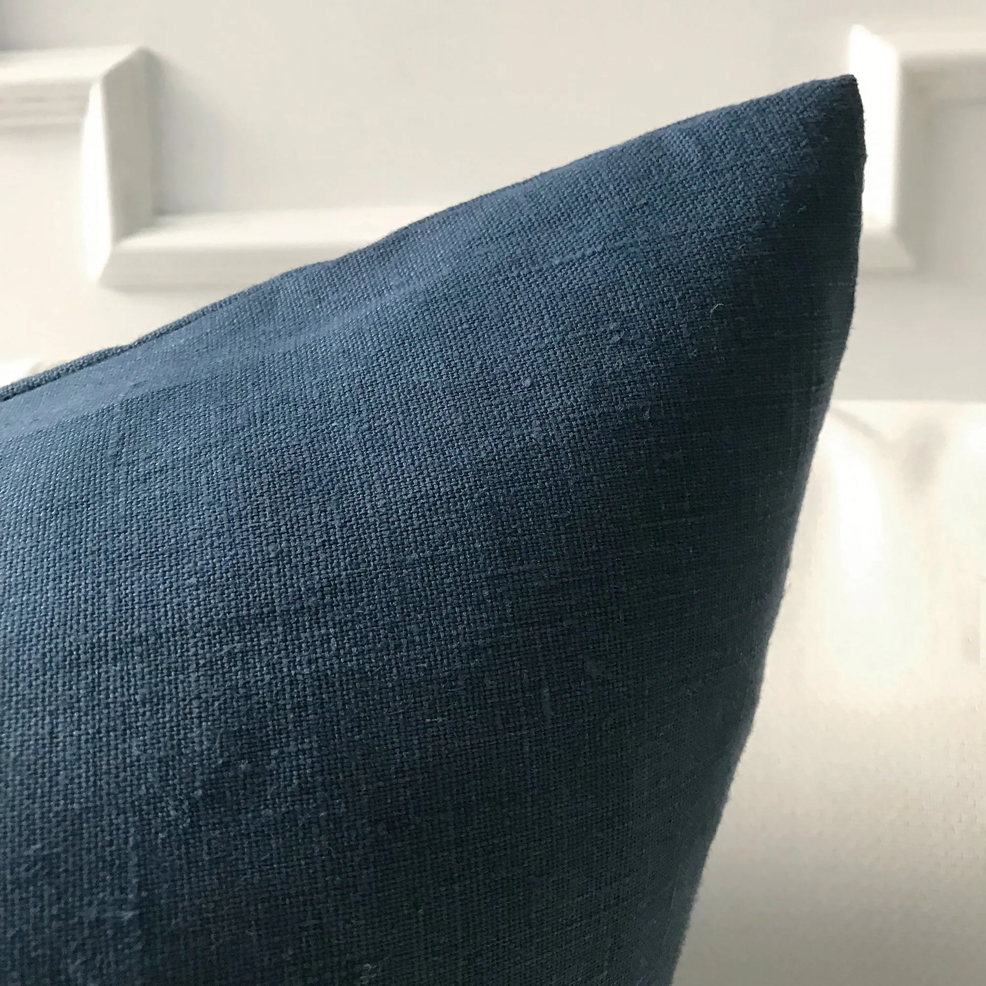 Navy Blue Solid Linen Throw Pillow Cover 24x24