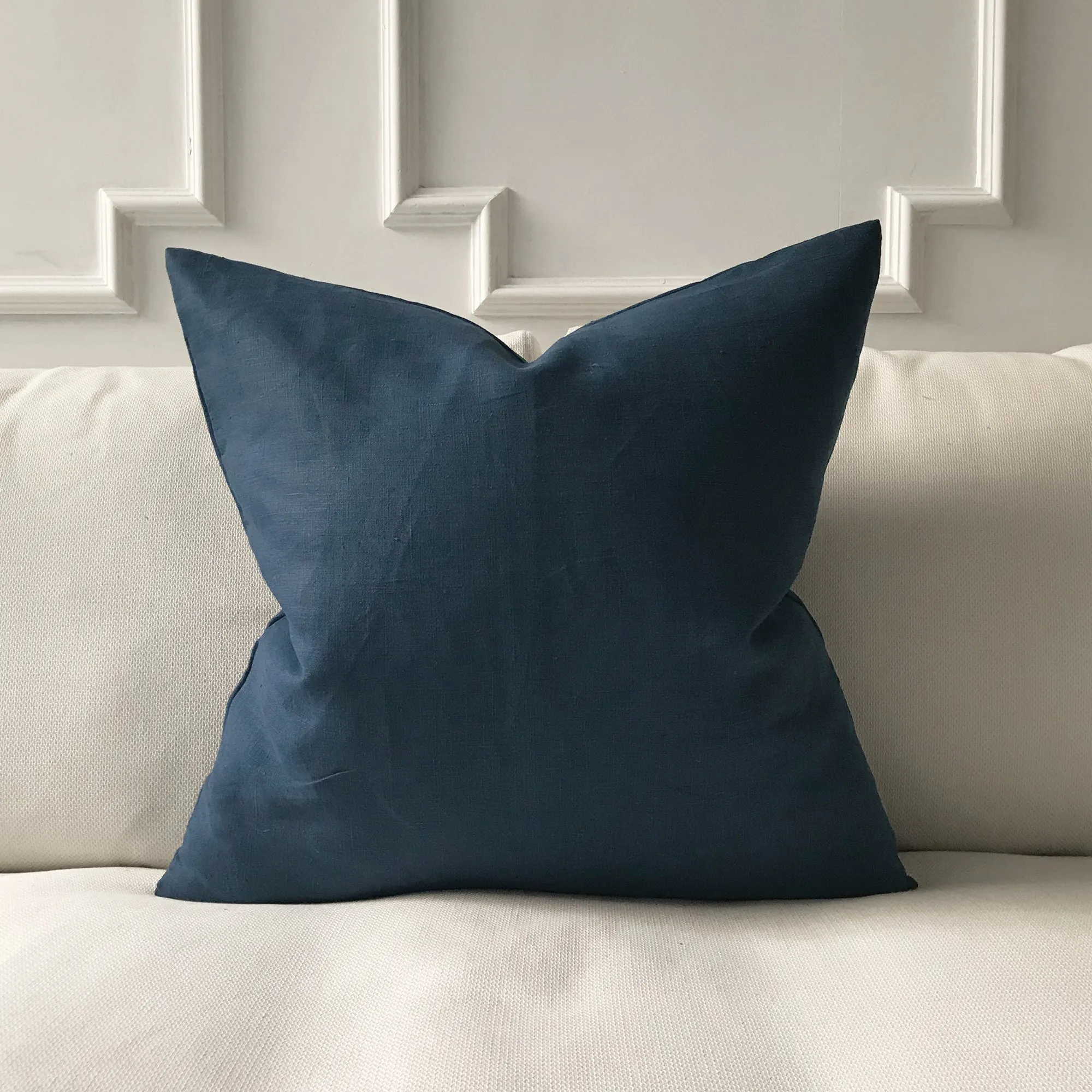 Navy Blue Solid Linen Throw Pillow Cover 24x24