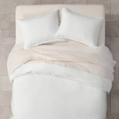 New - Full/Queen Heavyweight Linen Blend Duvet Cover & Sham Set White - Casaluna