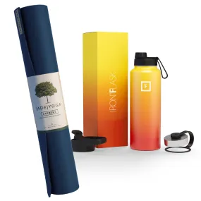 Non-toxic Yoga Mat & Insulated Bottle Set - Jade/Iron Flask