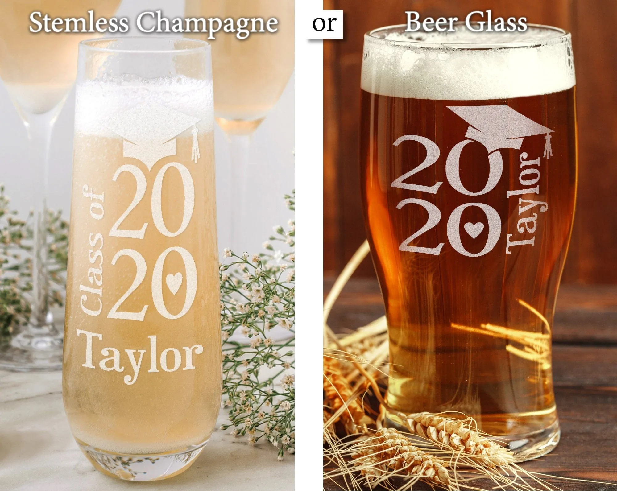 ONE College Graduation Gifts for Men Class of 2020 Masters Bachelors Graduate Degree Stemless Wine or Beer Glass Personalized Drinking Mug