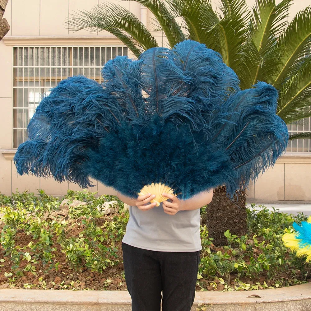 Ostrich Feather Fans 100CM Long Foldable Hand Held Performance Fans