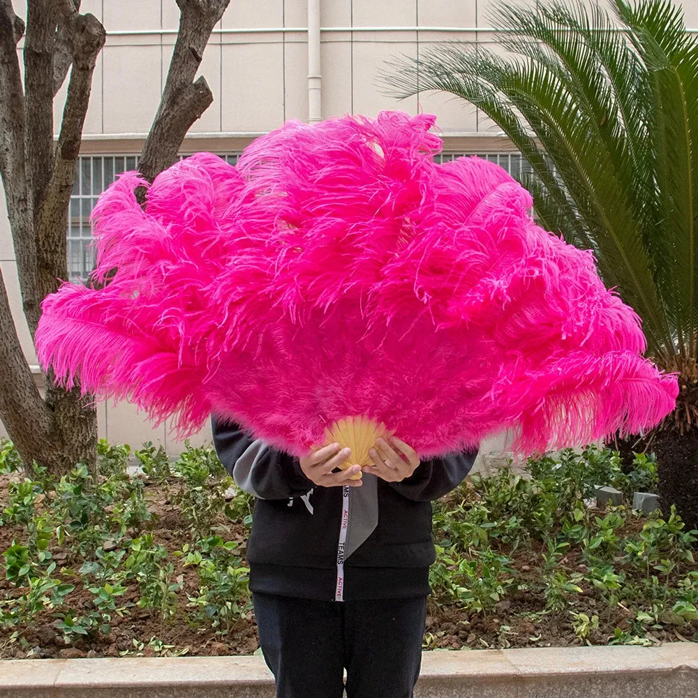 Ostrich Feather Fans 100CM Long Foldable Hand Held Performance Fans