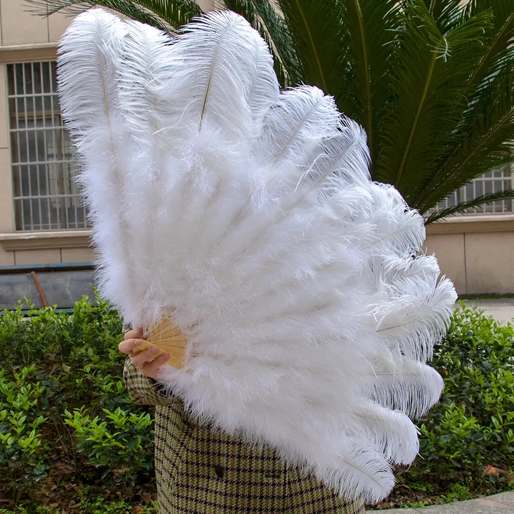 Ostrich Feather Fans 100CM Long Foldable Hand Held Performance Fans