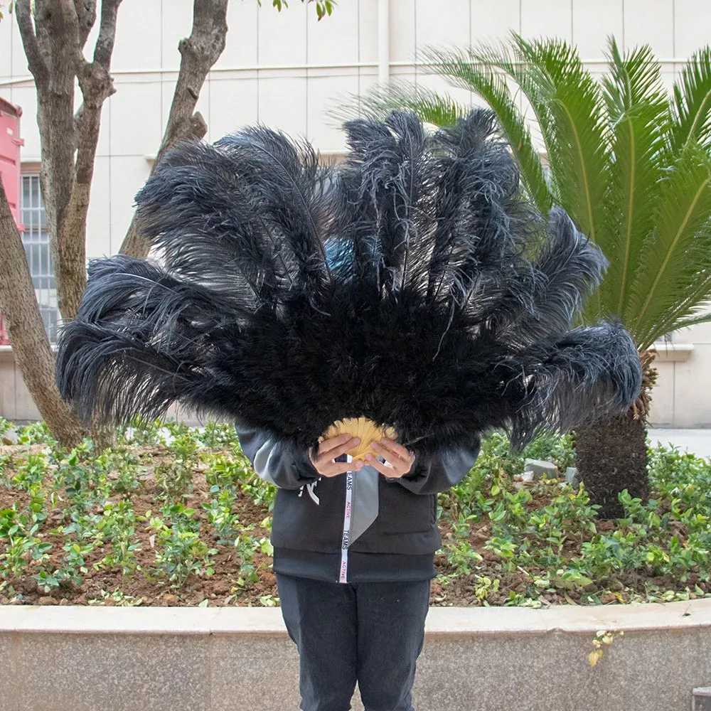 Ostrich Feather Fans 100CM Long Foldable Hand Held Performance Fans