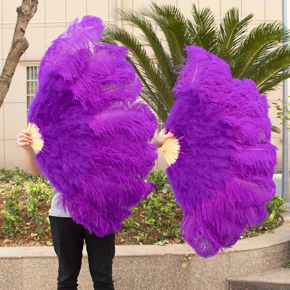 Ostrich Feather Fans 100CM Long Foldable Hand Held Performance Fans