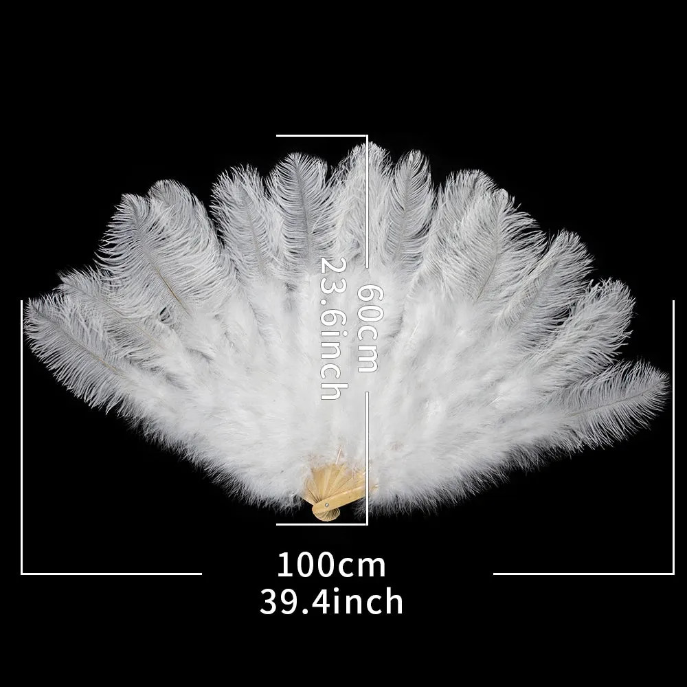 Ostrich Feather Fans 100CM Long Foldable Hand Held Performance Fans