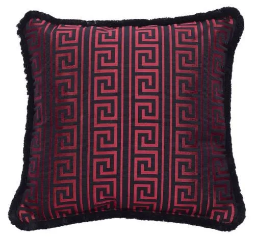 Pair Versace Greek Key Jacquard Throw Pillow/Cushions -Black Red 50cm x 50cm Plus FREE Matching Rectangular Greek Key Jacquard Cushion