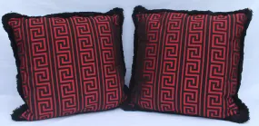 Pair Versace Greek Key Jacquard Throw Pillow/Cushions -Black Red 50cm x 50cm Plus FREE Matching Rectangular Greek Key Jacquard Cushion