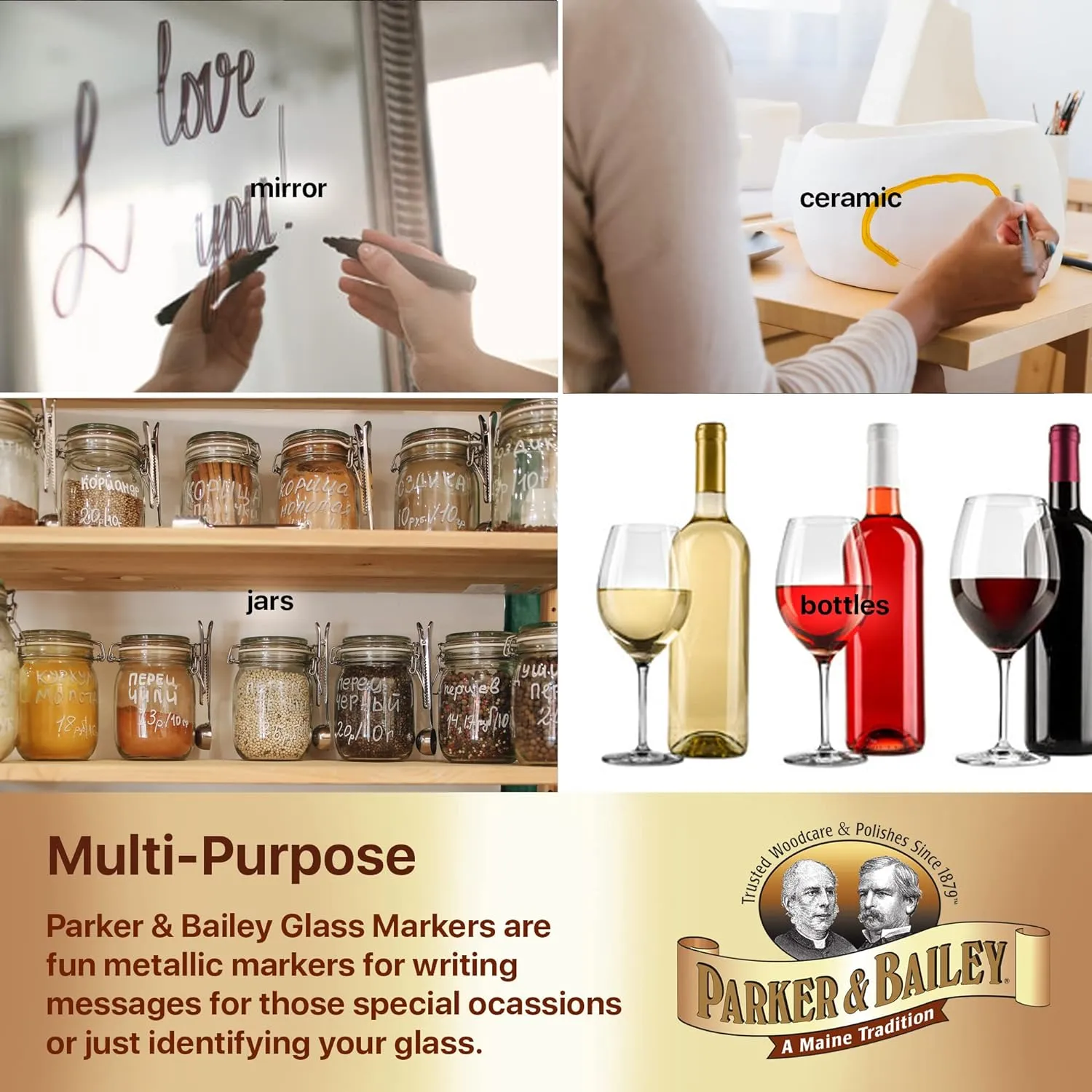 Parker & Bailey Washable Glass Markers - Metallic Washable Wine Markers for Window Mirror Ceramics Drink Glasses Bottles