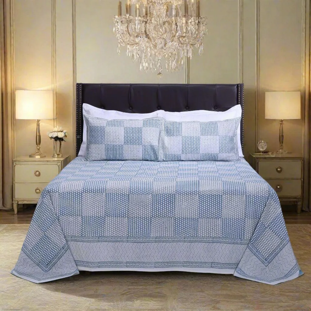 Parvati Chevron Blue  Cotton Percale Bedsheet