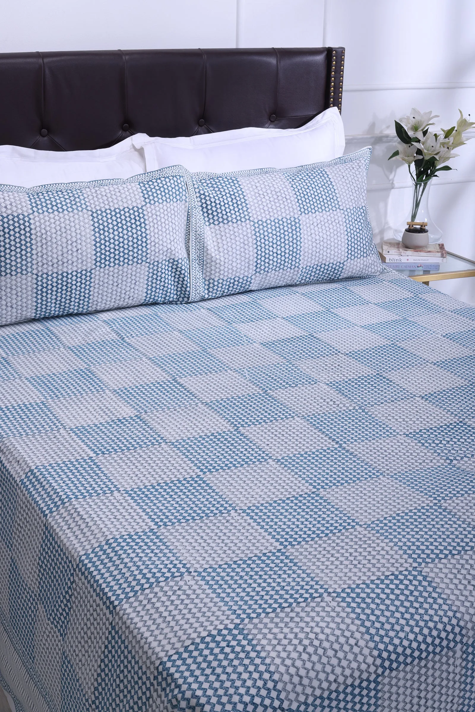 Parvati Chevron Blue  Cotton Percale Bedsheet