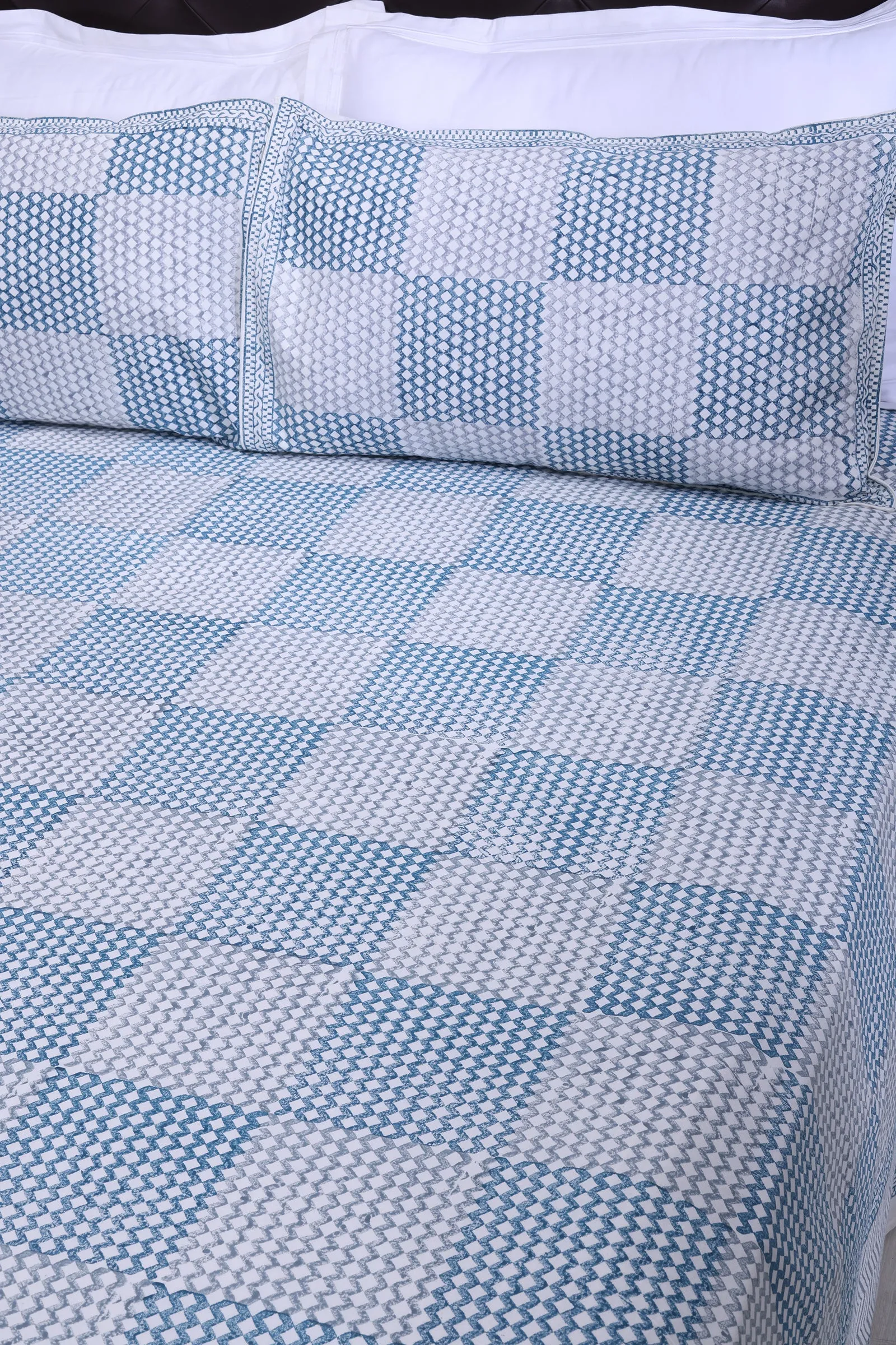 Parvati Chevron Blue  Cotton Percale Bedsheet