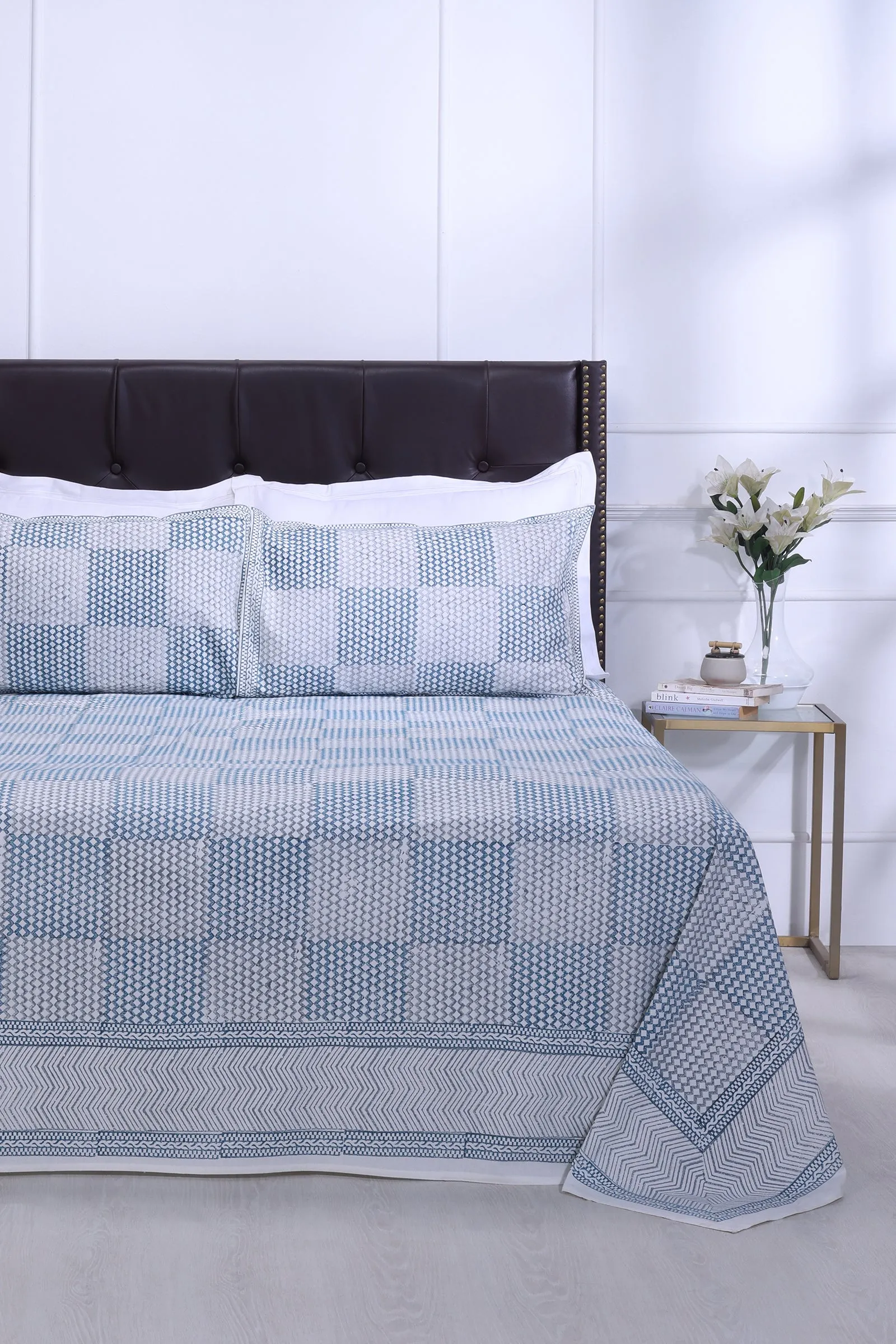 Parvati Chevron Blue  Cotton Percale Bedsheet