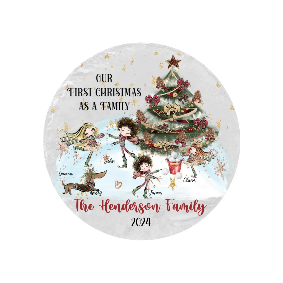 Personalised Our First Christmas as a Family Round Blanket