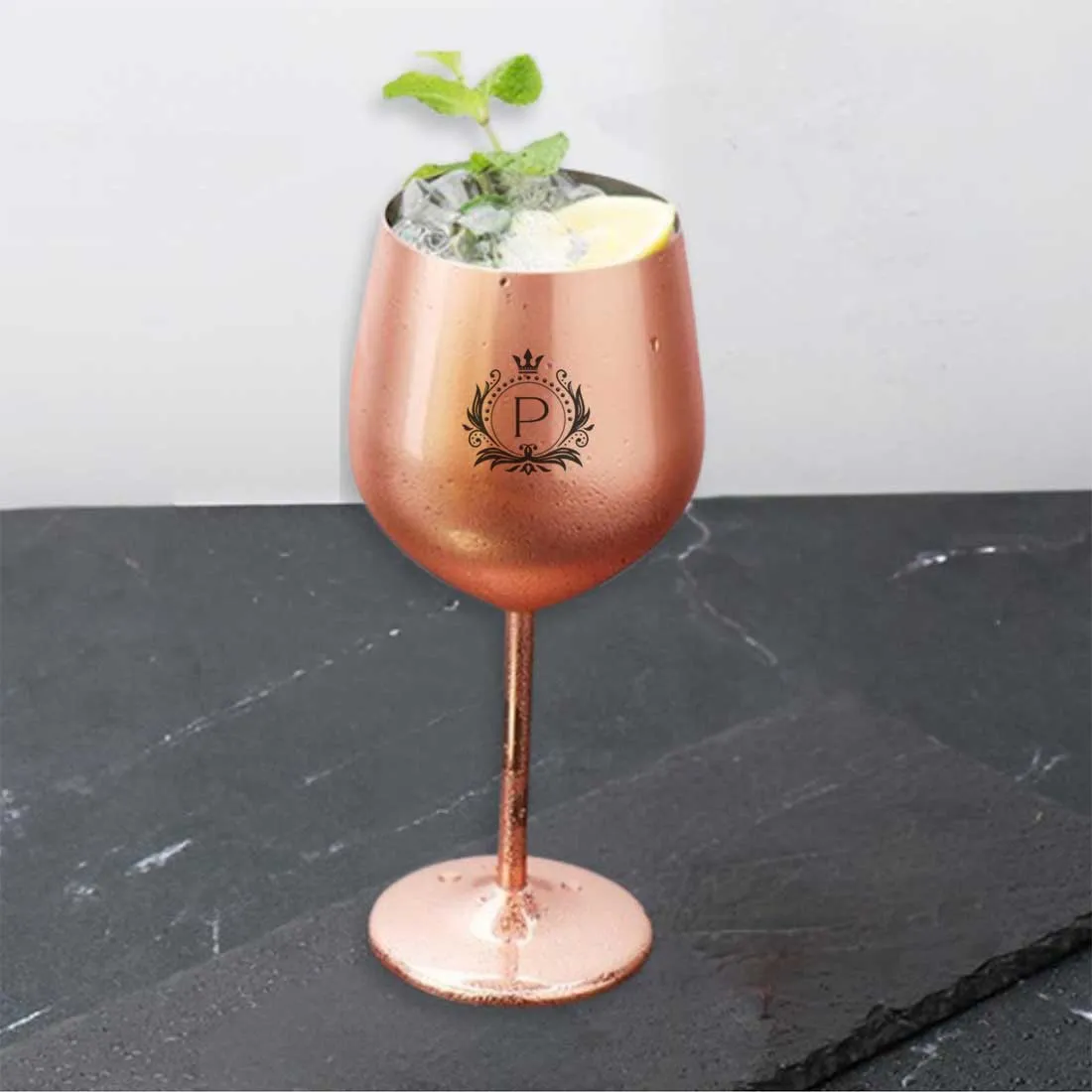 Personalised Wine Goblet Copper Finish Stainless Steel Wine Glasses - Monogram