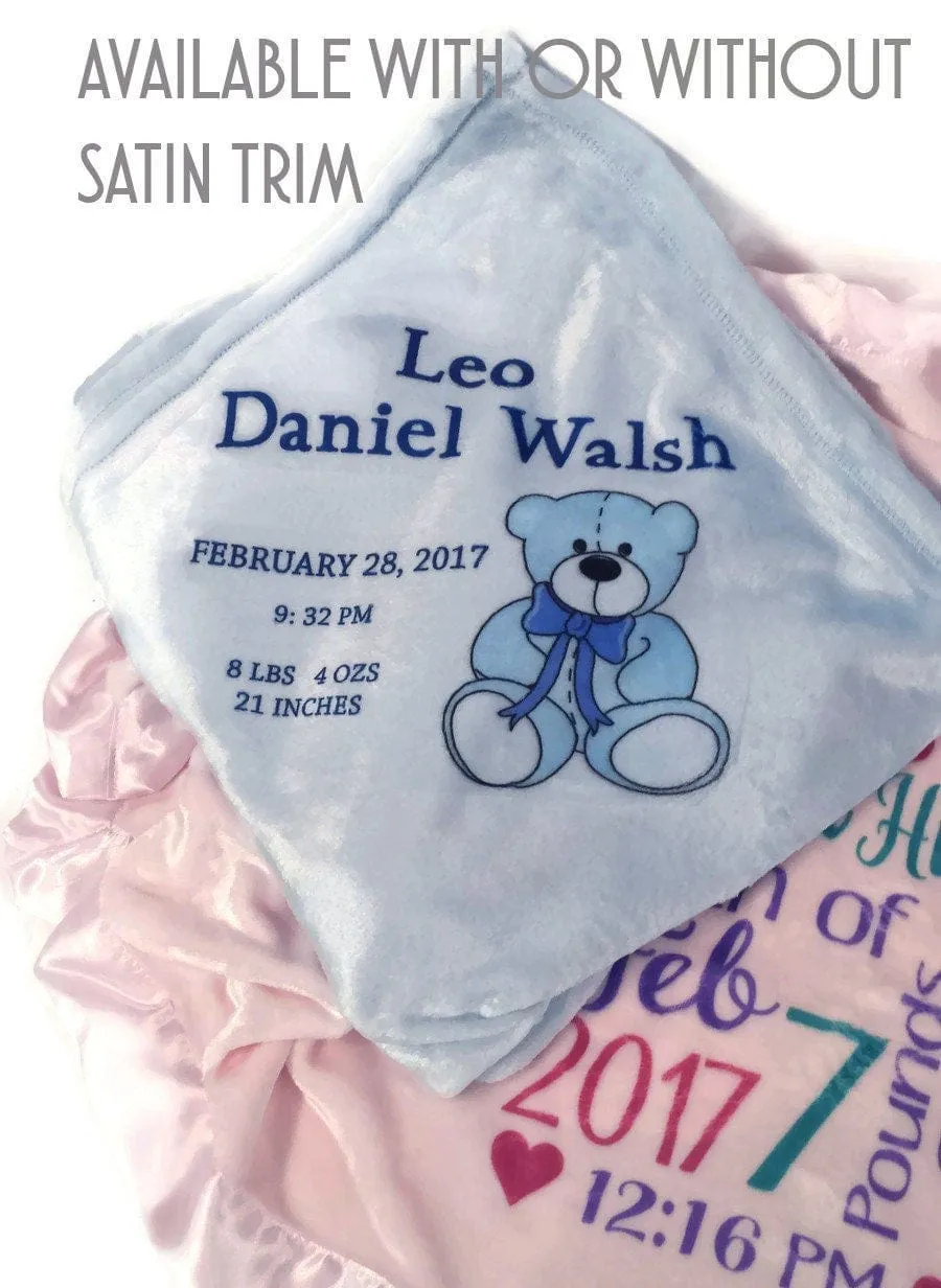 Personalized Baby Blanket Monogrammed Baby Blanket Pink Satin Trim for Girls Receiving Blanket Photo Prop Nursery Blanket Baby Shower Gift