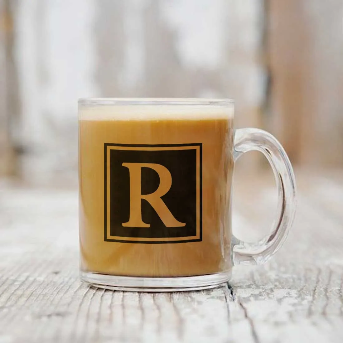 Personalized Coffee Glass Mug - Square Monogram