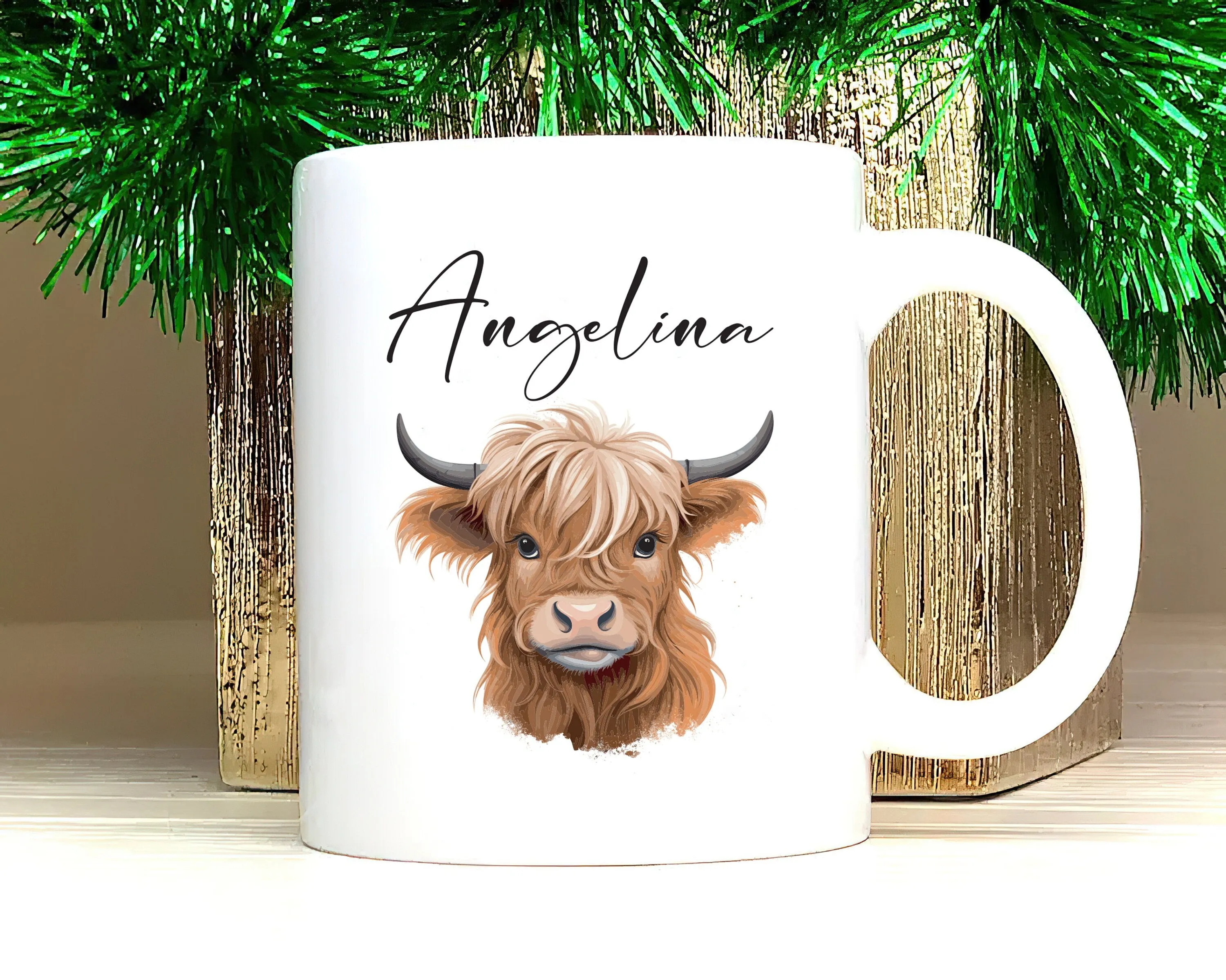 Personalized Cute Highland Cow Mug - Custom Name Coffee Cup for Cow Lover, Unique Highland Cow Gift For Birthday's Christmas Office Coworker