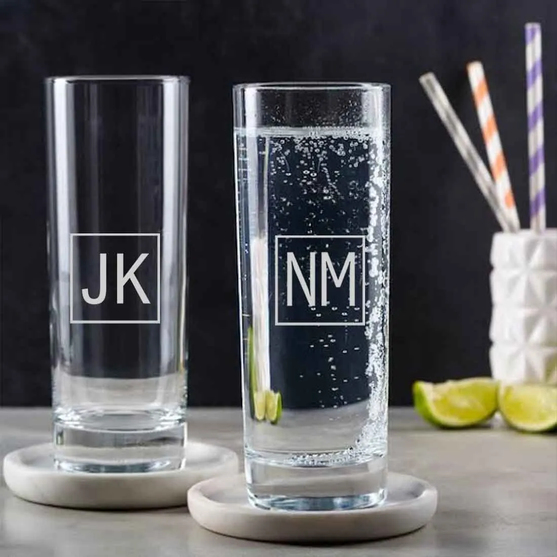 Personalized Mojito Glassware - Engraved High Glass with Initials Monogram