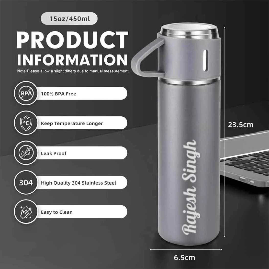 Personalized Thermos Cup For Tea Flask Gift Box Set Stainless Steel Flask - Add Name