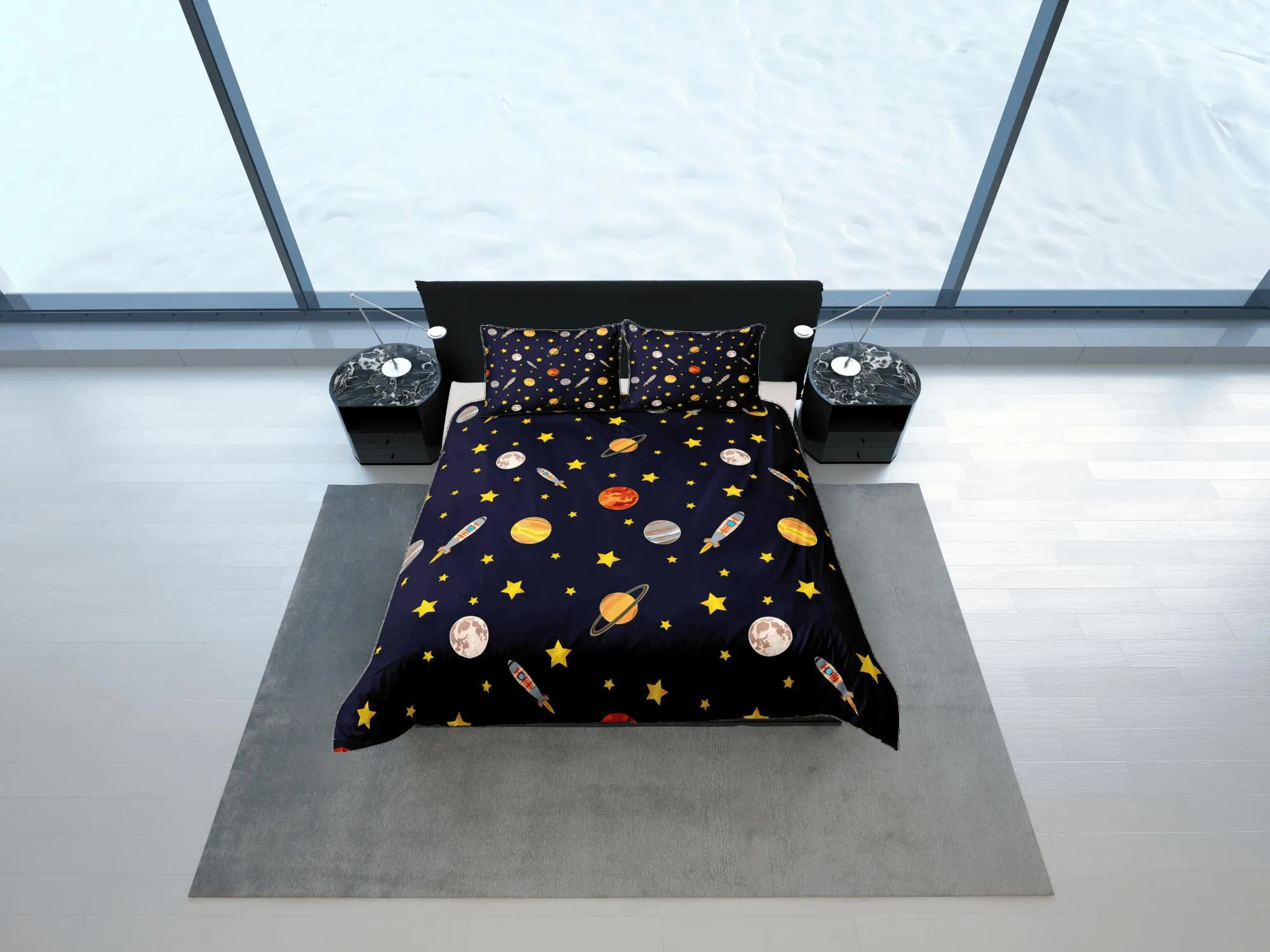 Planets Galaxy Duvet Cover Set Colorful Bedspread, Teens Kids Bedding & Pillowcase