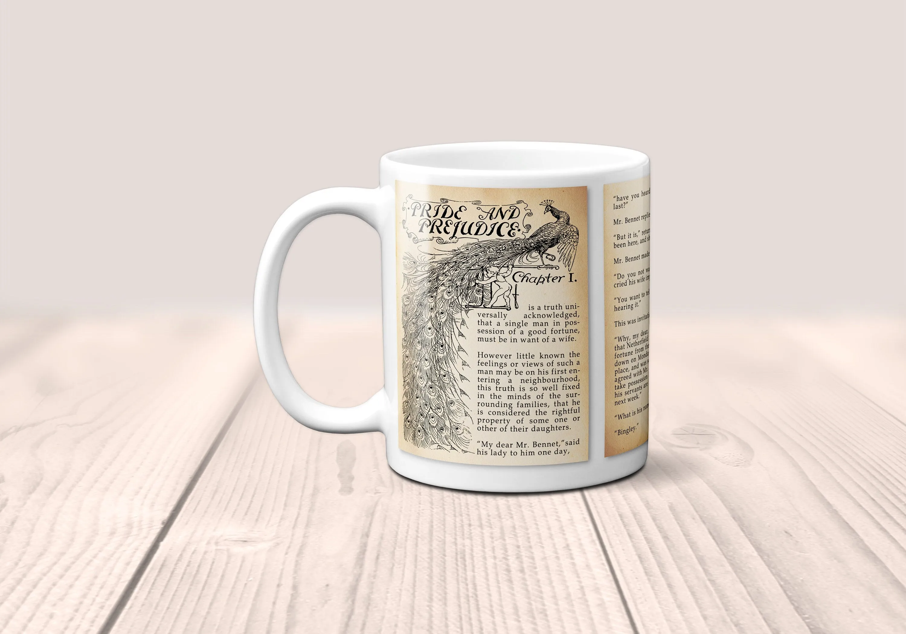 Pride and Prejudice by Jane Austen Mug. Coffee Mug with Pride and Prejudice book Title and Book Pages, Bookish Gift,  Literature Mug.