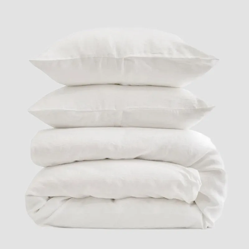 Pure Linen Duvet Cover with 2 Pillow Covers | Solid Design | Off White