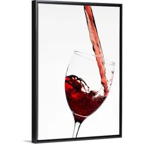 "Close up of red wine being poured into glass on white background" Black Float Frame Canvas Art