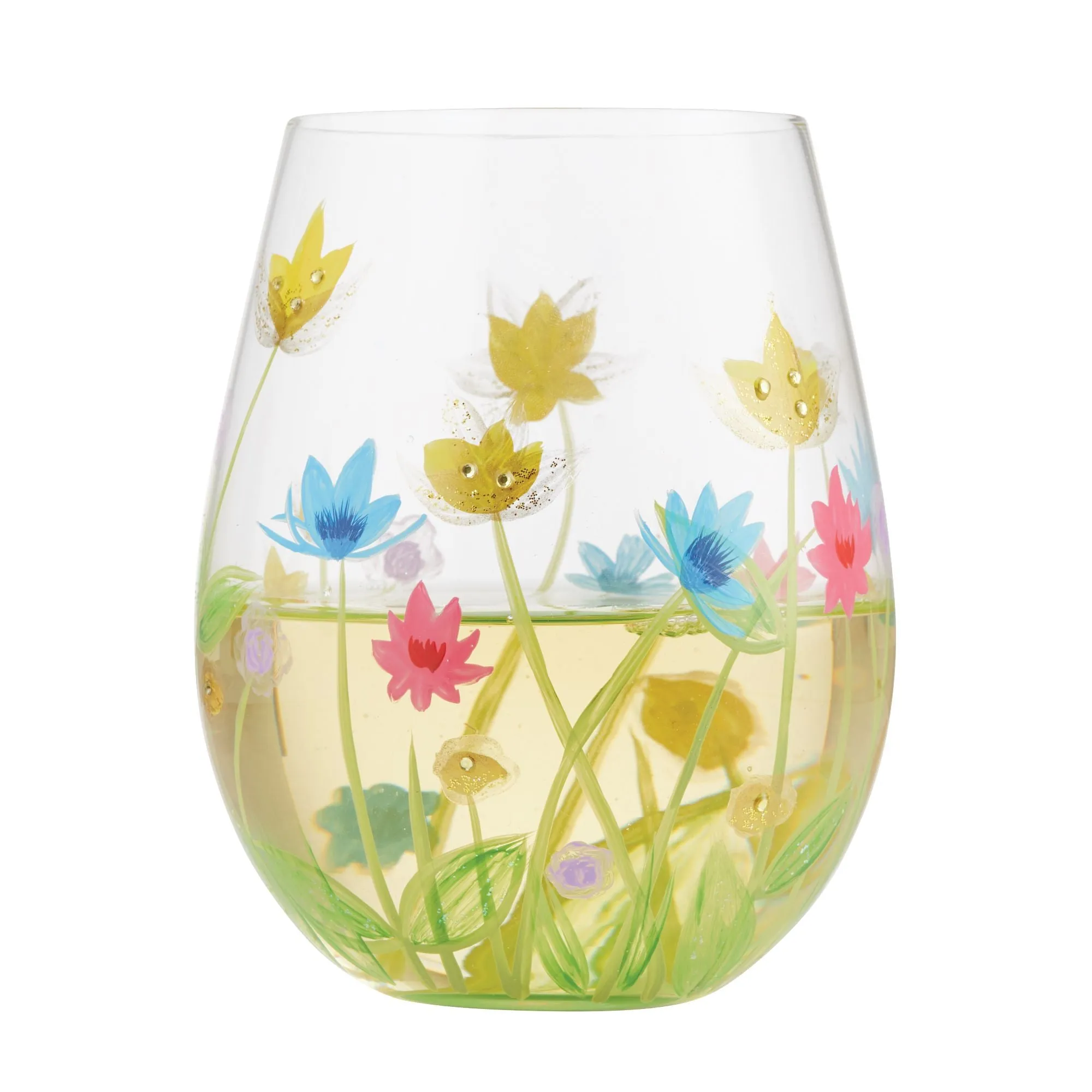 "Field of Dreams" Hand-Painted  Stemless Wine Glass, 20 oz.