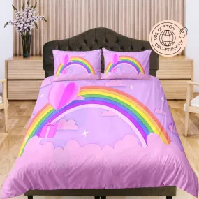 Rainbow Cotton Duvet Cover Set for Kids, Pink Toddler Bedding, Baby Girl Zipper Bedding, Nursery Cotton Bedding, Colorful Crib Blanket