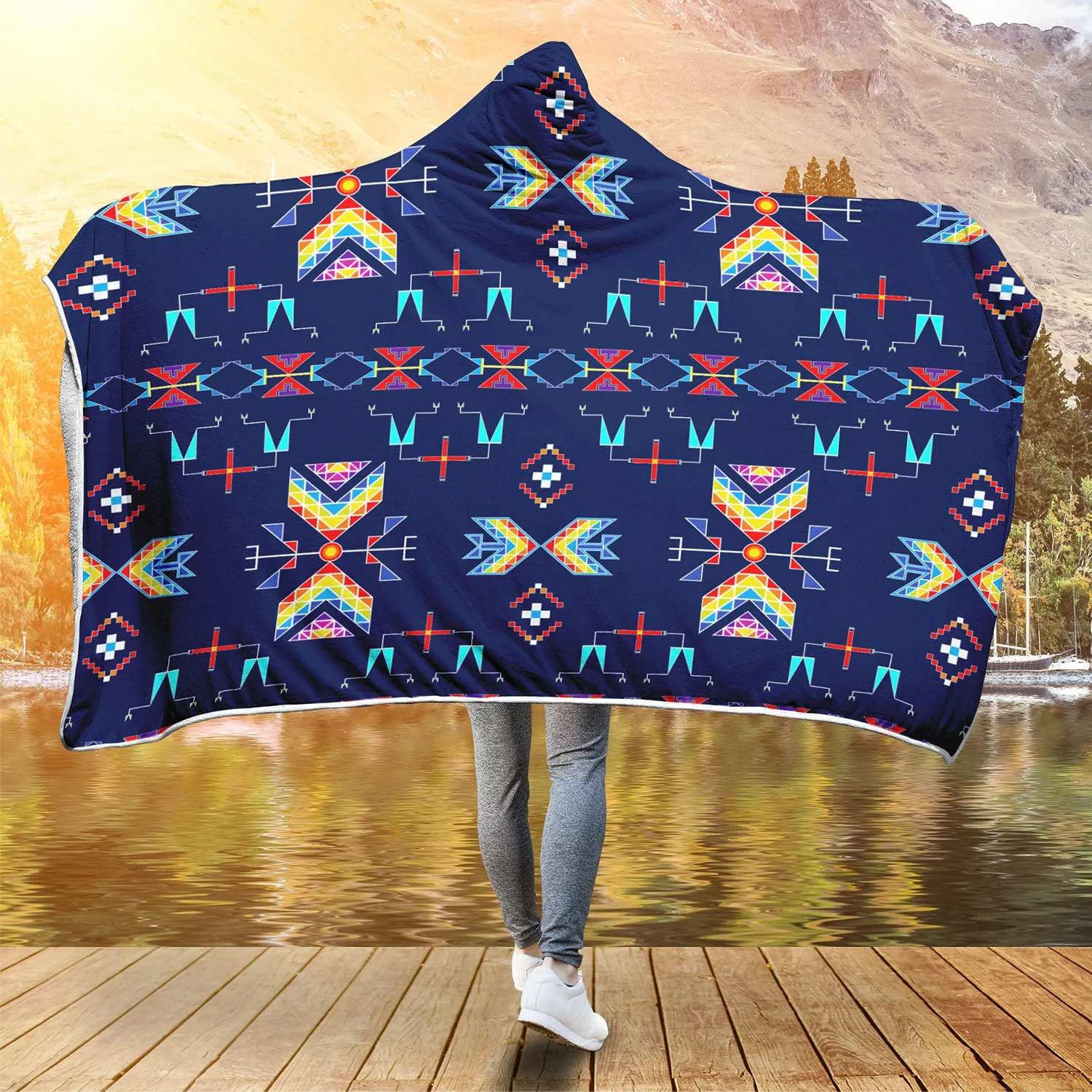 Rainy Chief Rainbow Night Lake Hooded Blanket