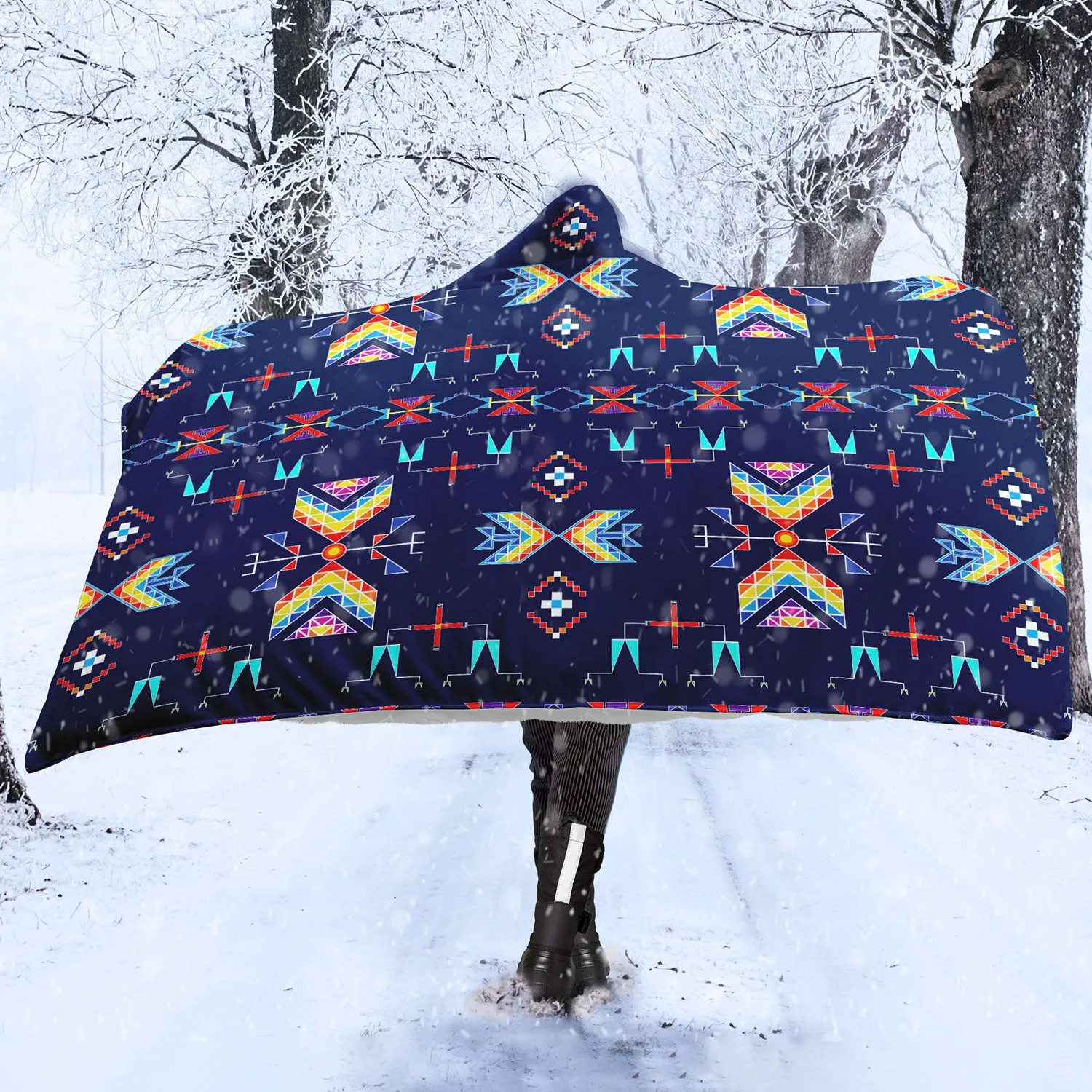 Rainy Chief Rainbow Night Lake Hooded Blanket