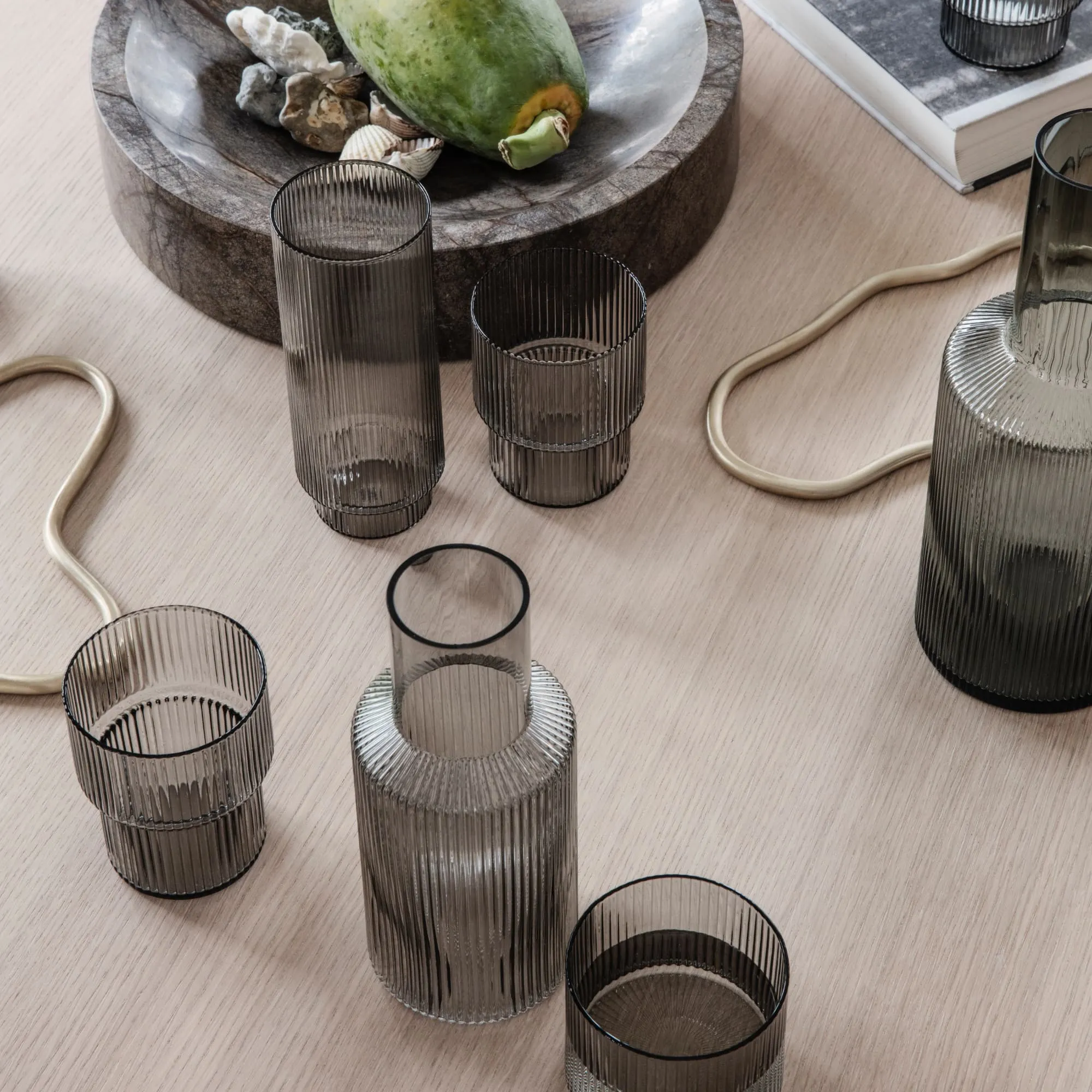 Ripple Carafe Set in Smoked Grey