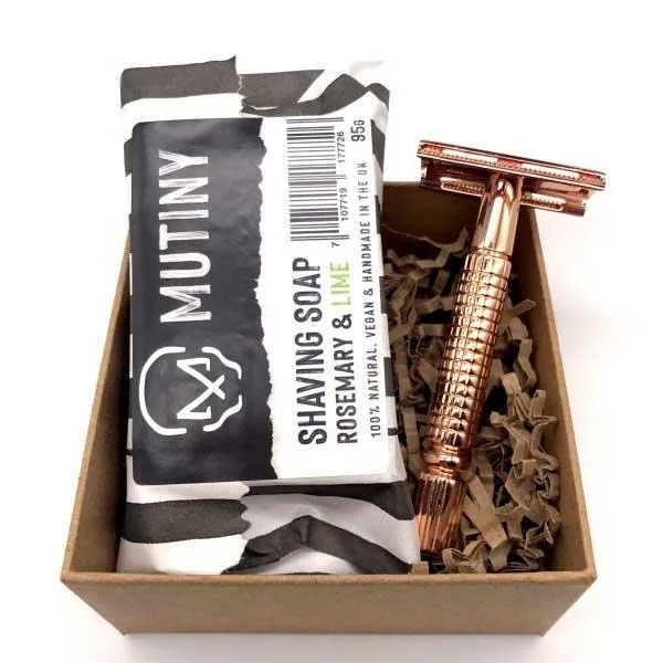 Rose Gold Safety Razor Mini Set - Rosemary & Lime