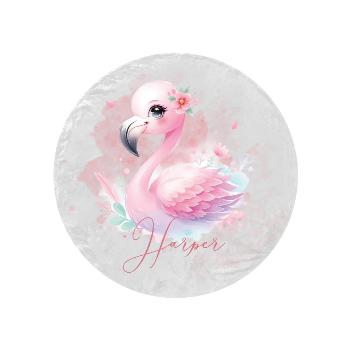 Round Blanket Personalised Flamingo