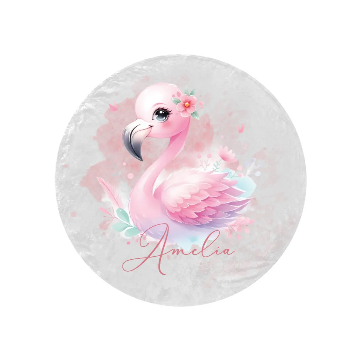 Round Blanket Personalised Flamingo