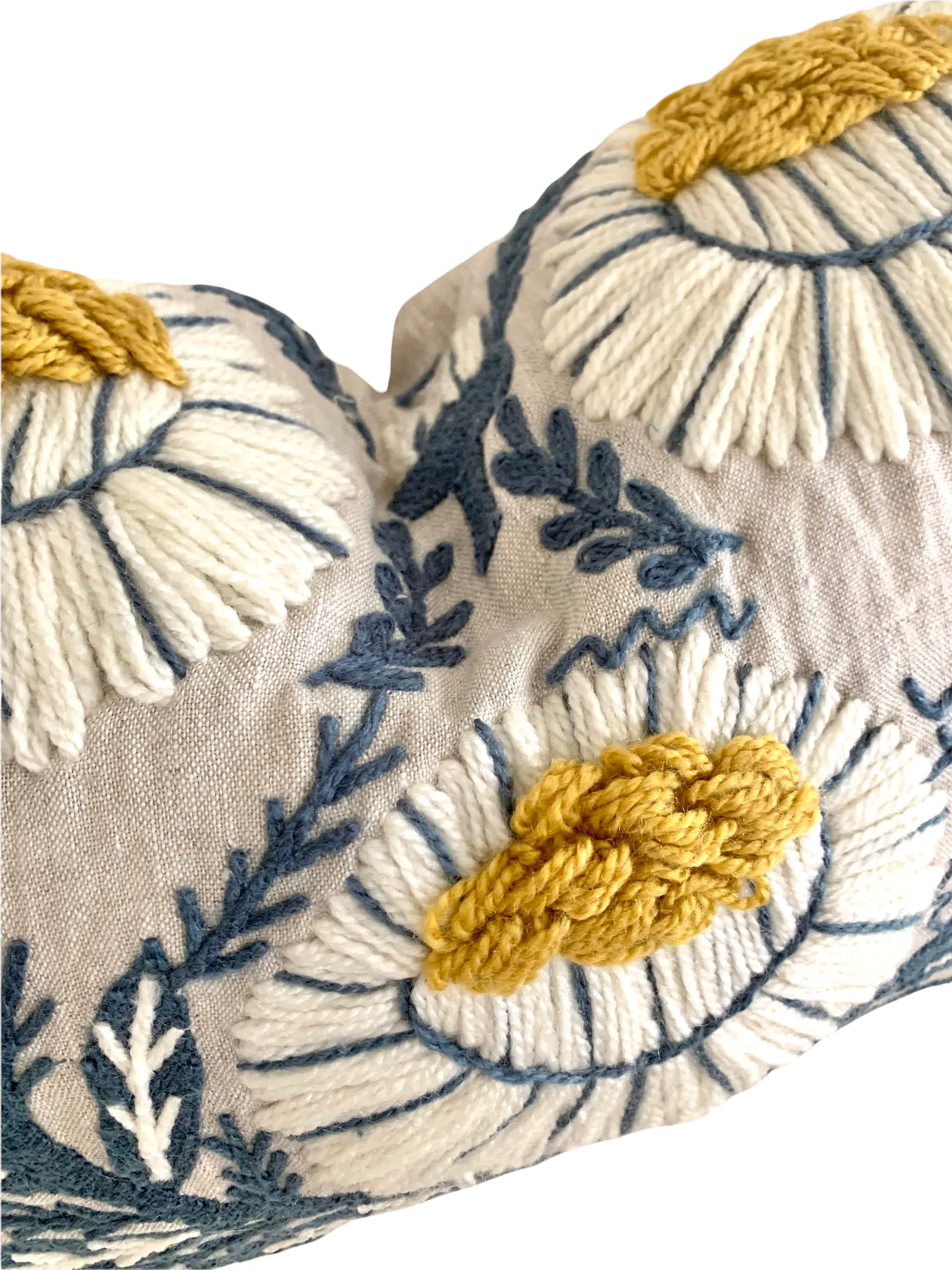 Schumacher Swedish Wool Embroidered Pillow Cover in Blue, Ochre, & Natural