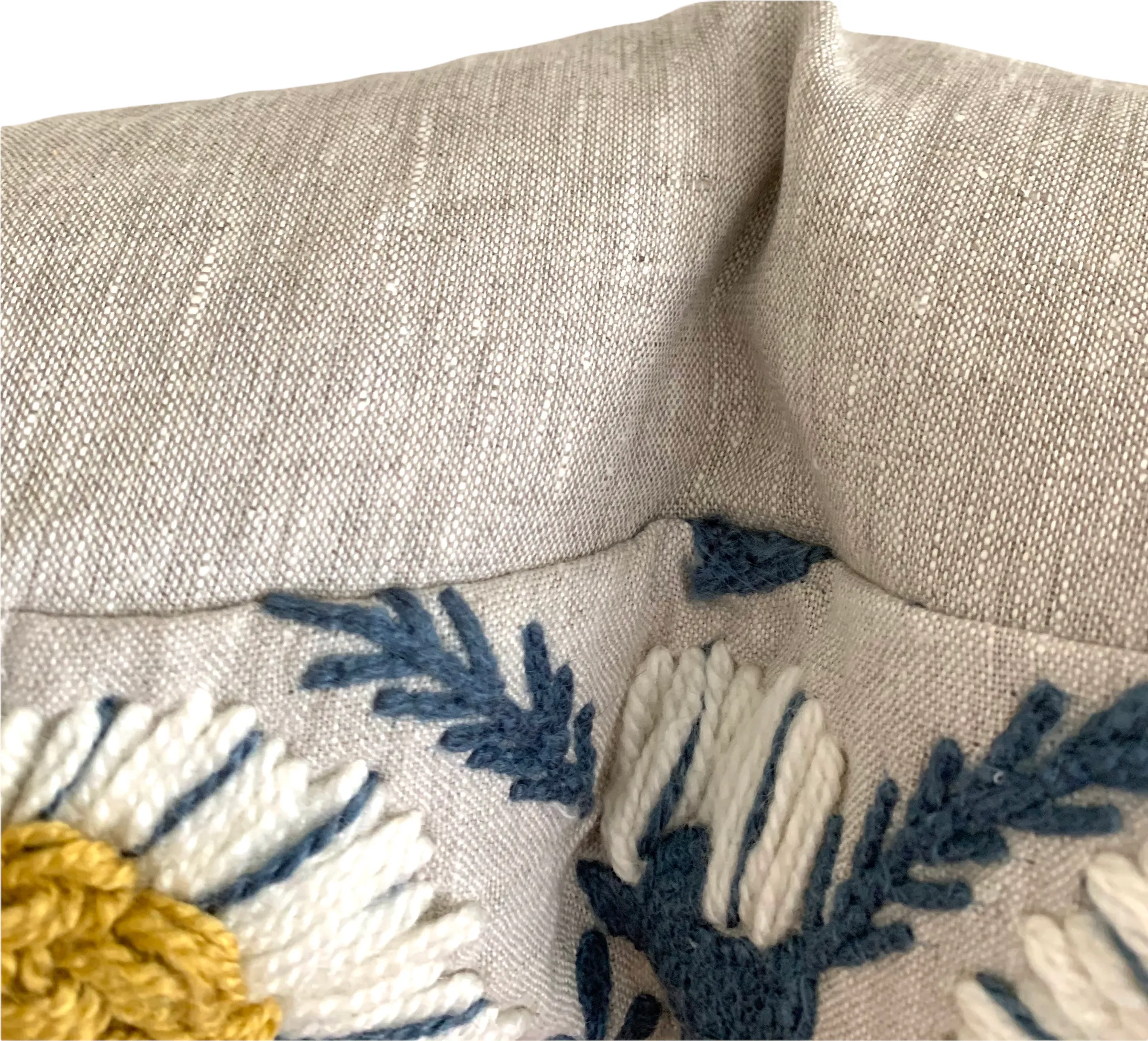 Schumacher Swedish Wool Embroidered Pillow Cover in Blue, Ochre, & Natural