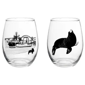 Sea Lion Life Stemless Wine Glassware 2 Pack