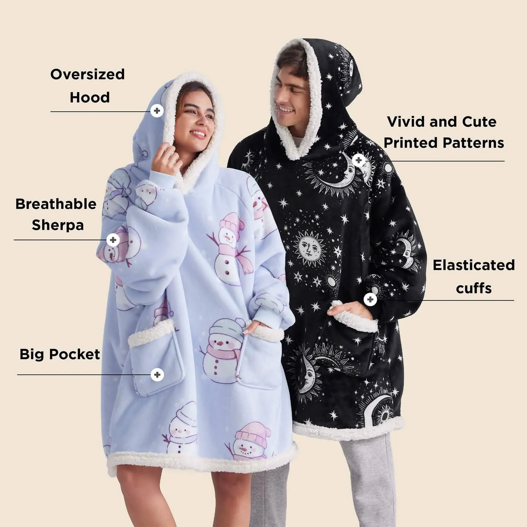 Sherpa Fleece Printed Short Wearable Blanket Hoodie Astrology