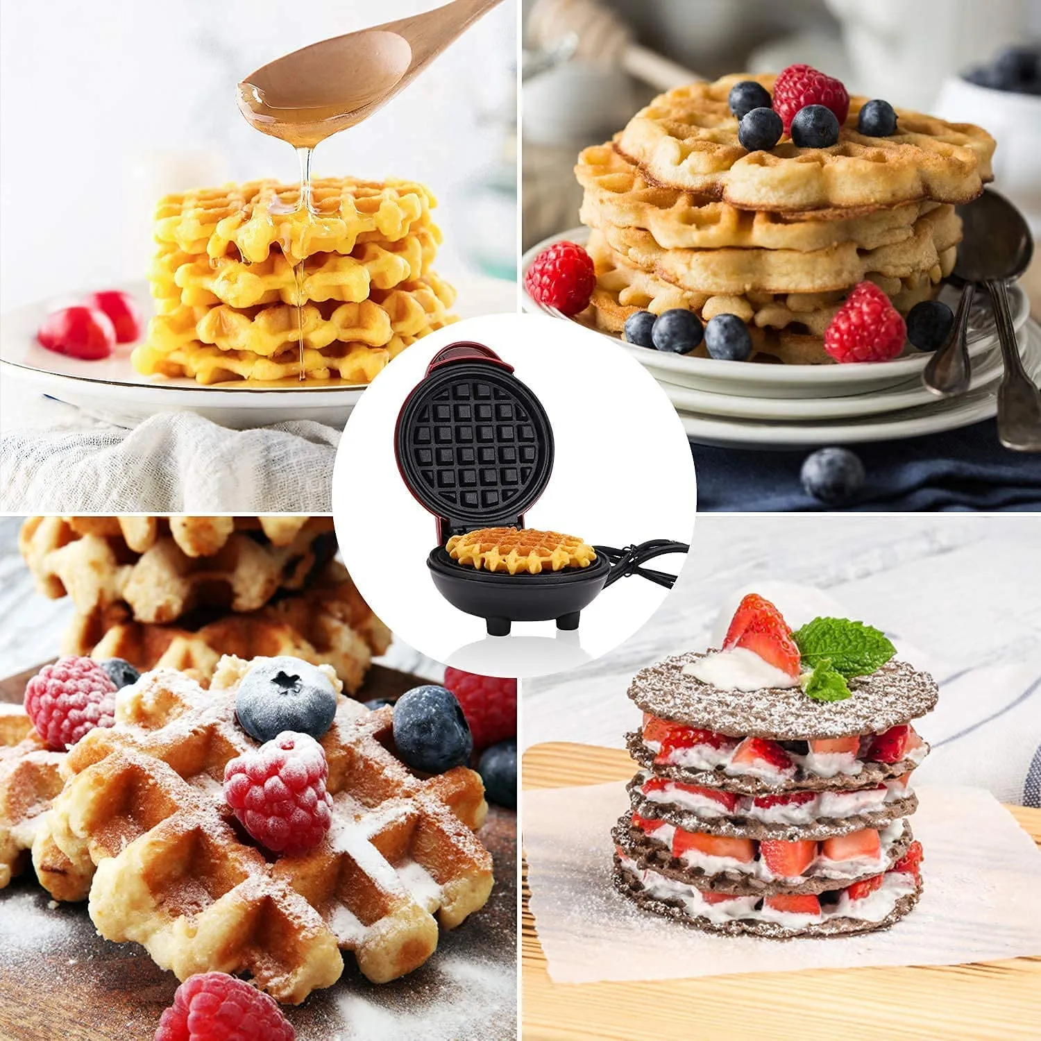 SHOPOGENIX 3 in 1 Mini Waffle Maker Machine 4 Inch- 350 Watts: Stainless Steel Non-Stick Electric Iron Machine for Individual Belgian Waffles, Pan Cakes, Small waffle Maker for Home Waffle.