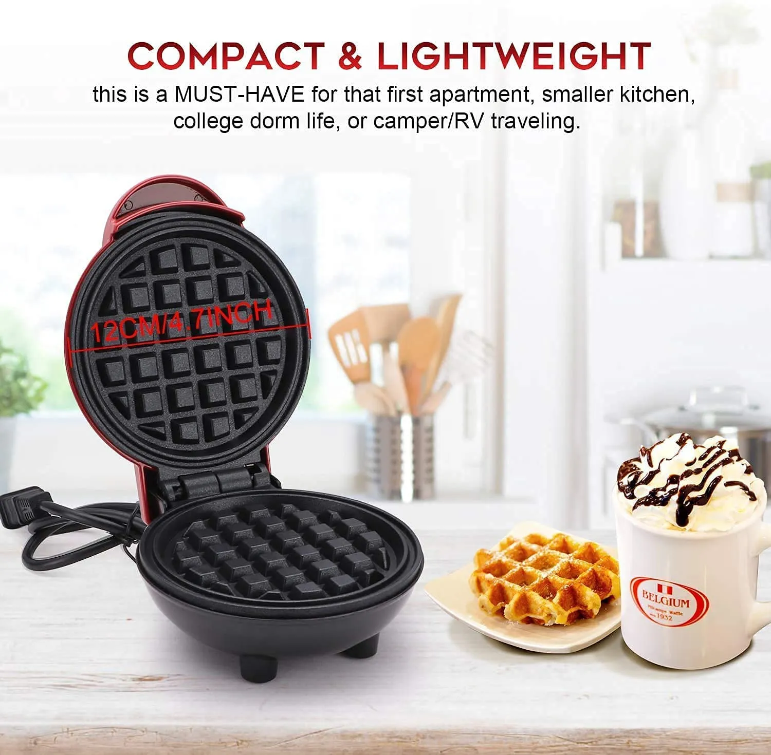 SHOPOGENIX 3 in 1 Mini Waffle Maker Machine 4 Inch- 350 Watts: Stainless Steel Non-Stick Electric Iron Machine for Individual Belgian Waffles, Pan Cakes, Small waffle Maker for Home Waffle.